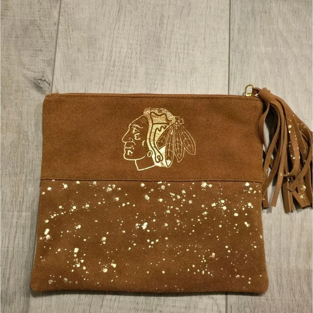 Chicago Blackhawks Genuine Suede Makeup Bag Pyar by Paula Queen NWOT